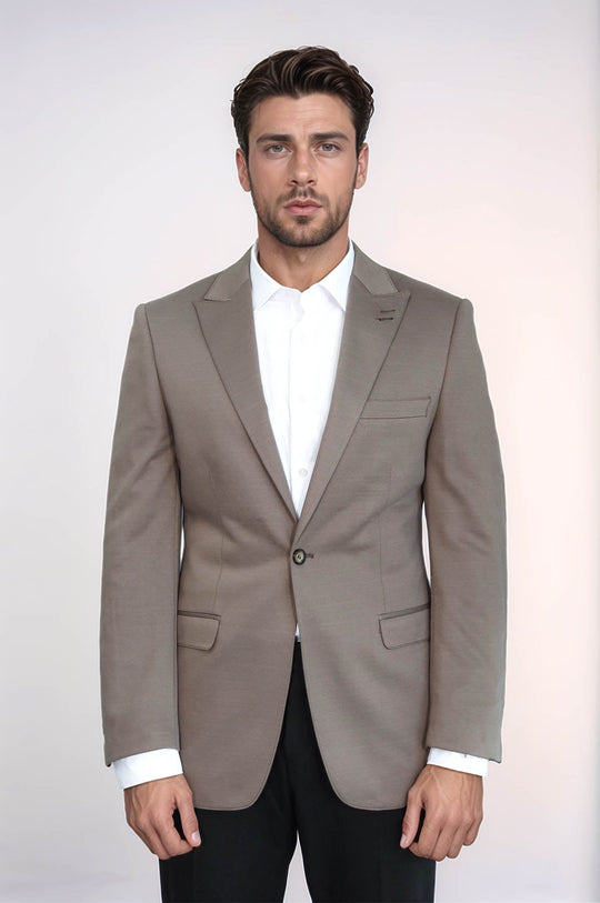 Men’s Beige Plain Slim Fit Peak Lapel Sport Blazer