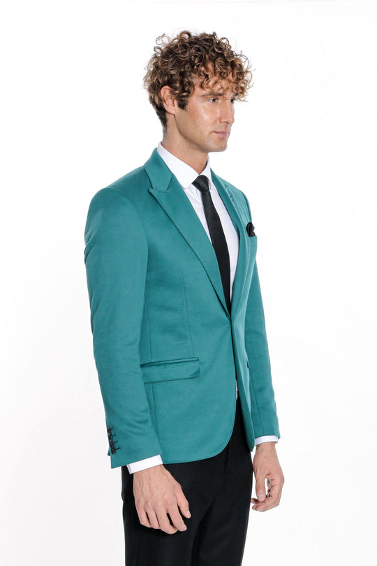 Men’s Petrol Green Cotton Slim Fit Peak Lapel Blazer