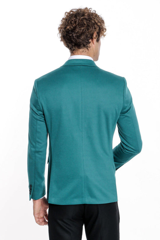 Men’s Petrol Green Cotton Slim Fit Peak Lapel Blazer