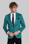 Men’s Petrol Green Cotton Slim Fit Peak Lapel Blazer
