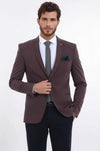 Men’s Brown Cotton Slim Fit 2-Button Jacket with Shoulder Seam Detail