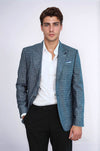 Men’s Navy Blue Linen-Blend Dot Patterned Slim Fit Peak Lapel Sport Blazer