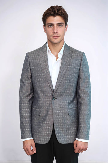 Men’s Grey Linen-Blend Micro-Dot Slim Fit Notch Lapel Sport Blazer