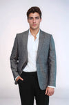 Men’s Grey Linen-Blend Micro-Dot Slim Fit Notch Lapel Sport Blazer