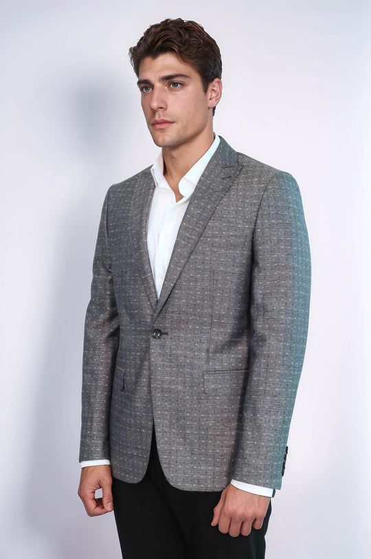 Men’s Grey Linen-Blend Micro-Dot Slim Fit Notch Lapel Sport Blazer