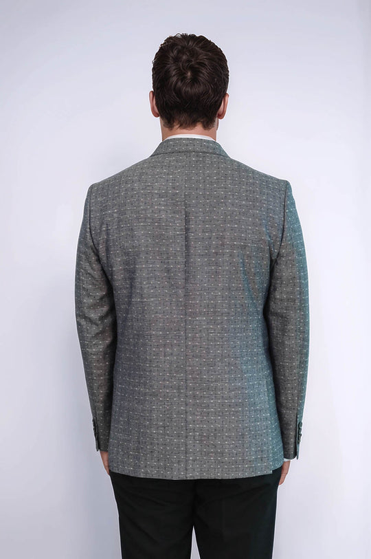 Men’s Grey Linen-Blend Micro-Dot Slim Fit Notch Lapel Sport Blazer