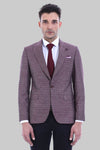Burgundy Slim Fit Linen Dot Patterned Blazer | Wessi