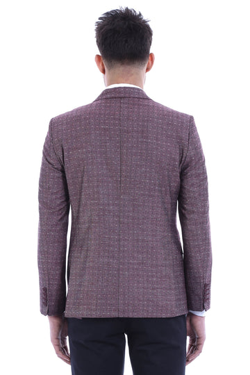 Burgundy Slim Fit Linen Dot Patterned Blazer | Wessi
