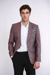 Men’s Burgundy Linen-Blend Micro-Dot Slim Fit Peak Lapel Sport Blazer