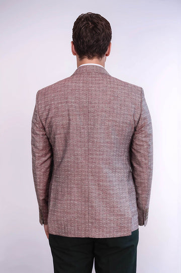Men’s Burgundy Linen-Blend Micro-Dot Slim Fit Peak Lapel Sport Blazer
