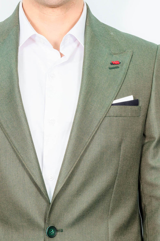 Men’s Moss Green Textured Slim Fit Peak Lapel Half-Lined Sport Blazer