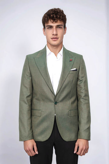 Men’s Moss Green Textured Slim Fit Peak Lapel Half-Lined Sport Blazer