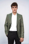 Men’s Moss Green Textured Slim Fit Peak Lapel Half-Lined Sport Blazer