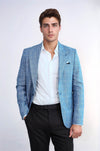 Men’s Vibrant Sax Blue Slim Fit Plaid Wide Peak Lapel Blazer