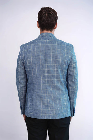 Men’s Royal Blue Plaid Slim Fit Wide Peak Lapel Blazer