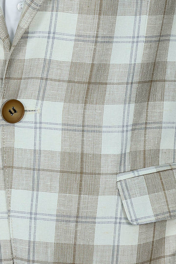 Men’s Light Brown Plaid Slim Fit Wide Peak Lapel Blazer