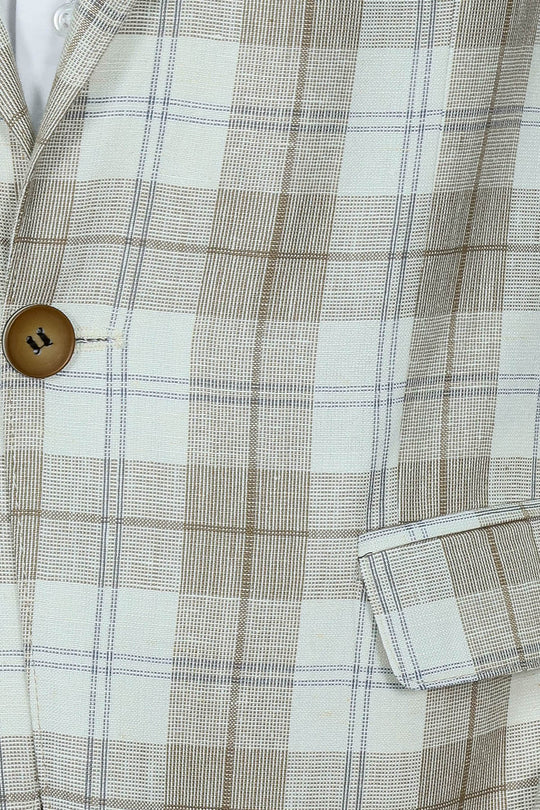 Men’s Light Brown Plaid Slim Fit Wide Peak Lapel Blazer