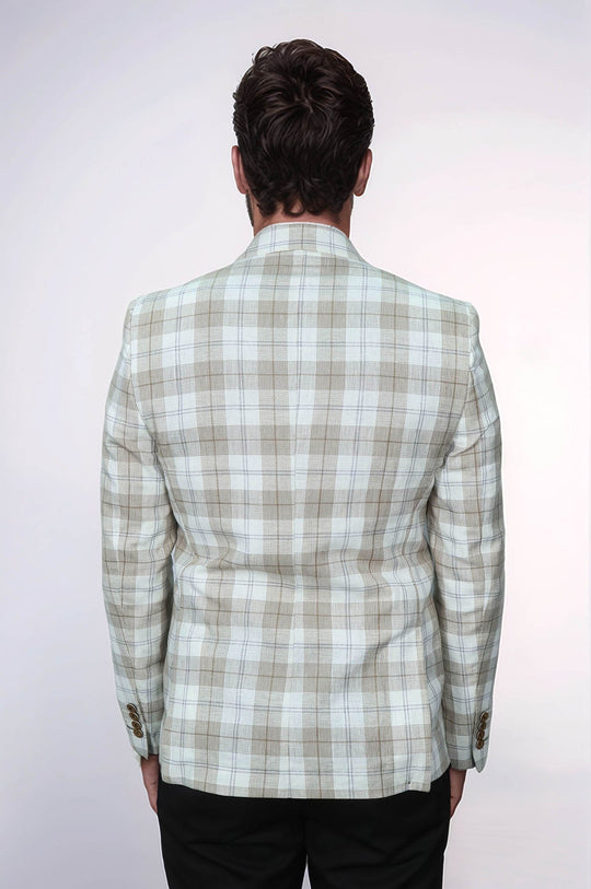 Men’s Light Brown Plaid Slim Fit Wide Peak Lapel Blazer