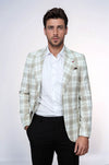 Men’s Light Brown Plaid Slim Fit Wide Peak Lapel Blazer