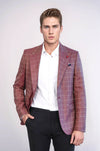 Men’s Burgundy Plaid Slim Fit Wide Peak Lapel Blazer