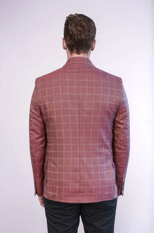 Men’s Burgundy Plaid Slim Fit Wide Peak Lapel Blazer