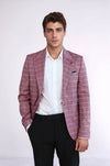 Checked Blazer Jacket – Burgundy Windowpane Slim Fit Men's Jacket
