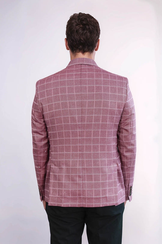 Checked Blazer Jacket – Burgundy Windowpane Slim Fit Men's Jacket