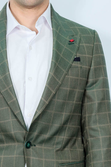 Slim Fit Green Windowpane Check Blazer