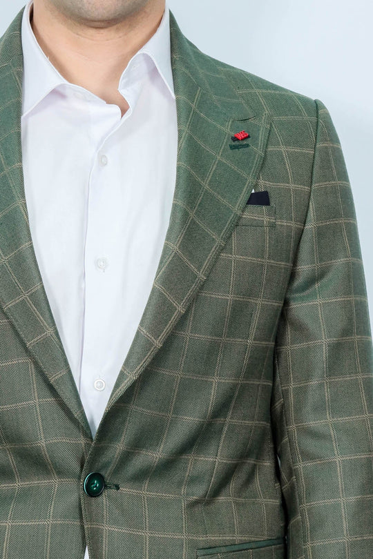 Slim Fit Green Windowpane Check Blazer