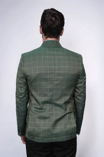 Slim Fit Green Windowpane Check Blazer
