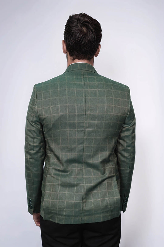 Slim Fit Green Windowpane Check Blazer