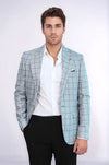 Men’s Light Blue Windowpane Check Slim Fit Peak Lapel Sport Blazer
