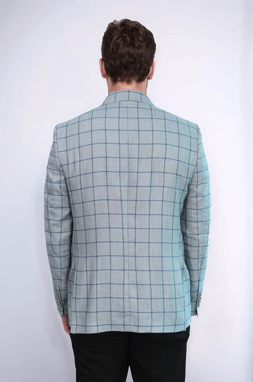 Men’s Light Blue Windowpane Check Slim Fit Peak Lapel Sport Blazer