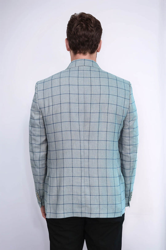 Men’s Light Blue Windowpane Check Slim Fit Peak Lapel Sport Blazer