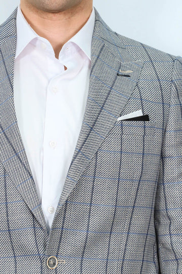 Men’s Grey Textured Slim Fit Peak Lapel Blazer
