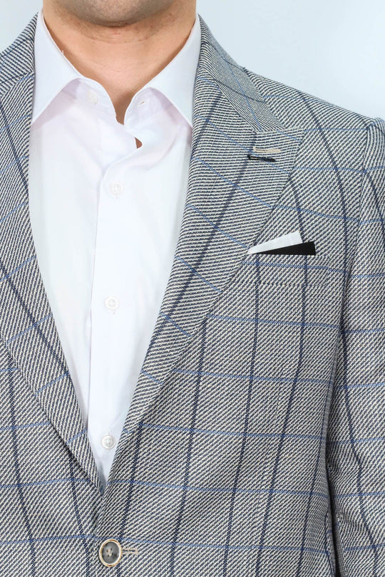 Men’s Grey Textured Slim Fit Peak Lapel Blazer