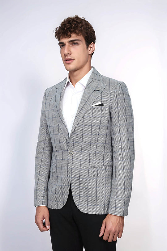 Men’s Grey Textured Slim Fit Peak Lapel Blazer