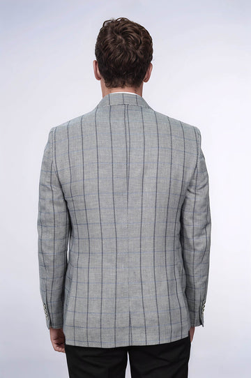 Men’s Grey Textured Slim Fit Peak Lapel Blazer