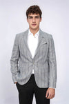 Men’s Grey Textured Slim Fit Peak Lapel Blazer