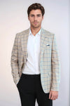 Men’s Beige Windowpane Checked Slim Fit Peak Lapel Blazer