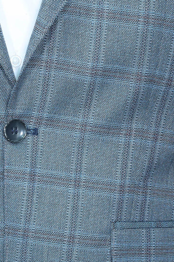 Men’s Grey & Blue Checked Slim Fit Notch Lapel Sport Blazer