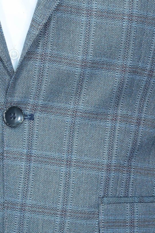 Men’s Grey & Blue Checked Slim Fit Notch Lapel Sport Blazer