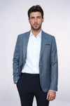 Men’s Grey & Blue Checked Slim Fit Notch Lapel Sport Blazer