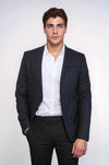 Men’s Chocolate Brown & Navy Windowpane Plaid Slim Fit Sport Blazer