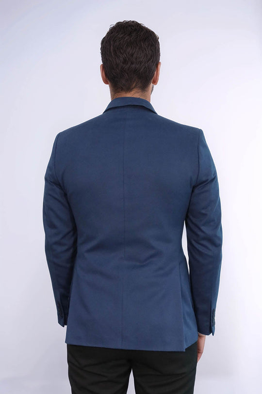Men’s Navy Blue Plain Slim Fit Notch Lapel Blazer with Patch Pockets