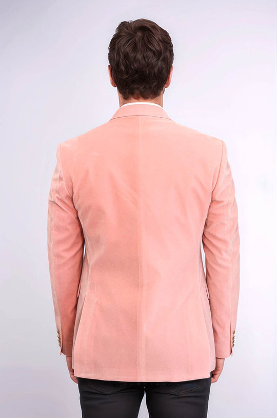 Men’s Pink Velvet Slim Fit Wide Peak Lapel Blazer