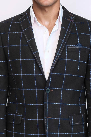 Men’s Brown & Blue Windowpane Check Slim Fit Wool Sport Blazer