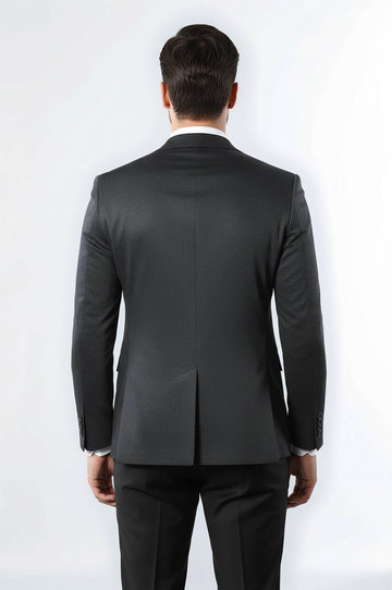 Men’s Dark Navy Checked Slim Fit Double Vent Peak Lapel Blazer