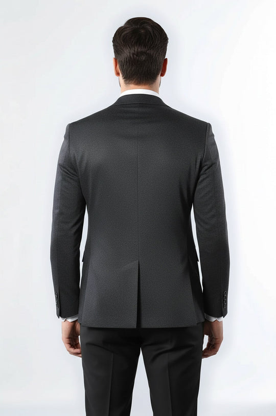 Men’s Dark Navy Checked Slim Fit Double Vent Peak Lapel Blazer