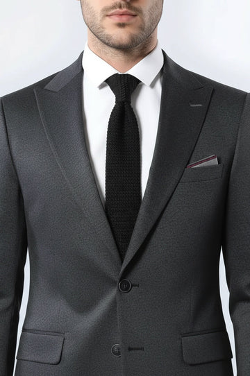 Men’s Dark Navy Checked Slim Fit Double Vent Peak Lapel Blazer